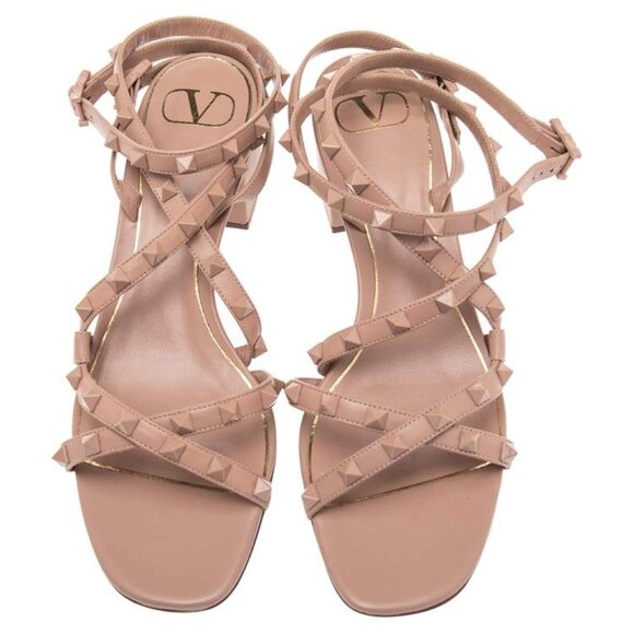 Valentino Garavani Beige Leather Rockstud Strappy Gladiator Sandals - Picture 3 of 15